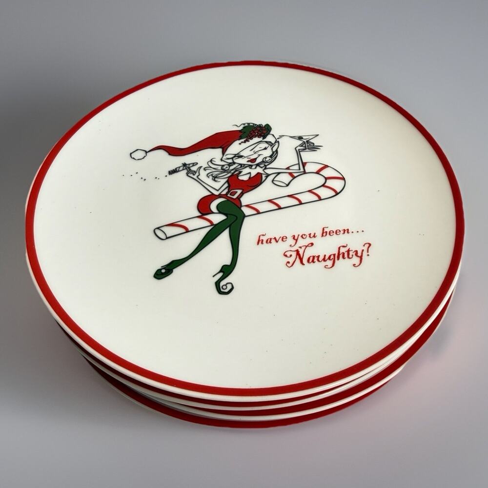Vintage Napa Style Naughty Sexy Rebel Elf Christmas Plates Set of Four 2005